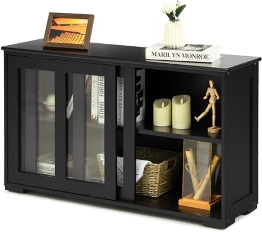 Laag Dressoir met Verstelbare Planken en Schuifdeuren – Opbergkast voor Keuken Eetkamer en Woonkamer 107 x 33 x 64 cm