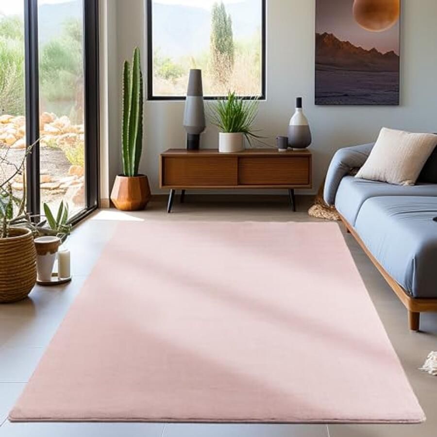 Laagpolig Roze Vloerkleed 200 x 290 cm Duurzaam en Wasbaar