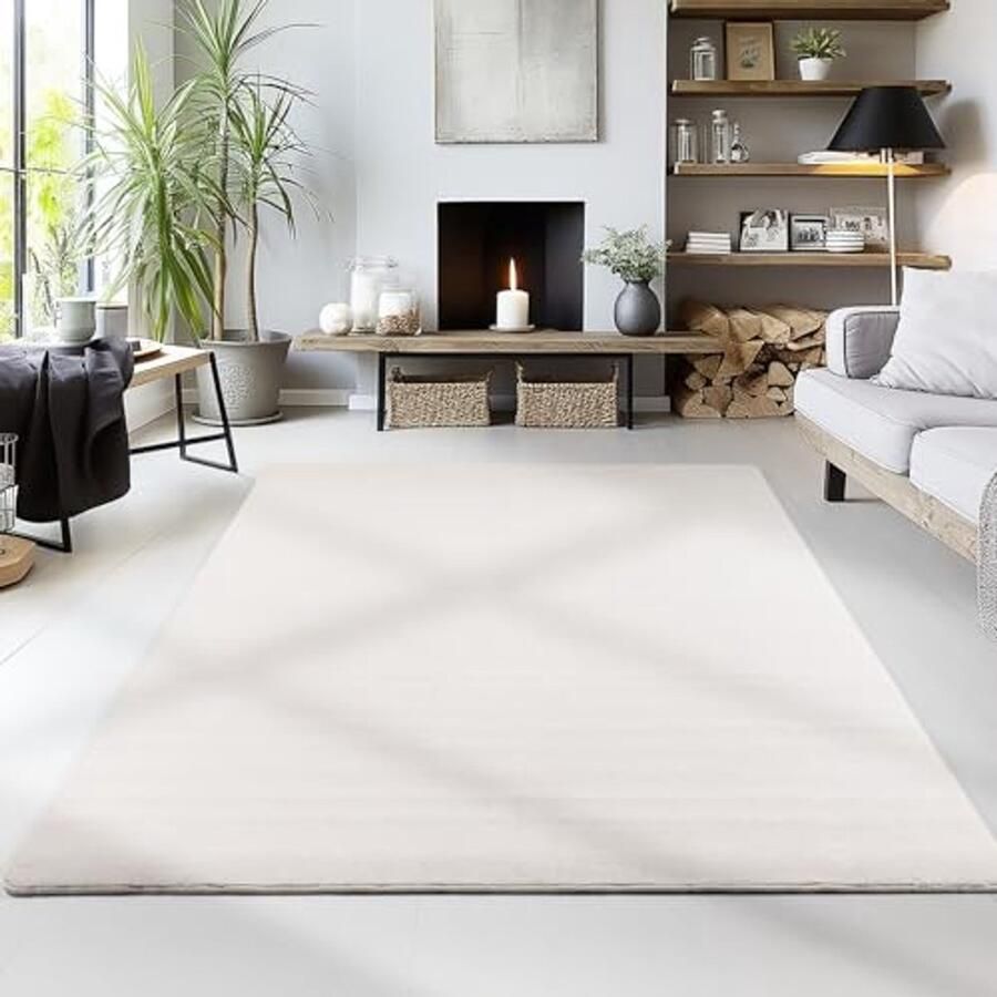 Laagpolig tapijt 120 x 170 cm crème wasbaar extra zacht antislip modern voor woonkamer slaapkamer en keuken