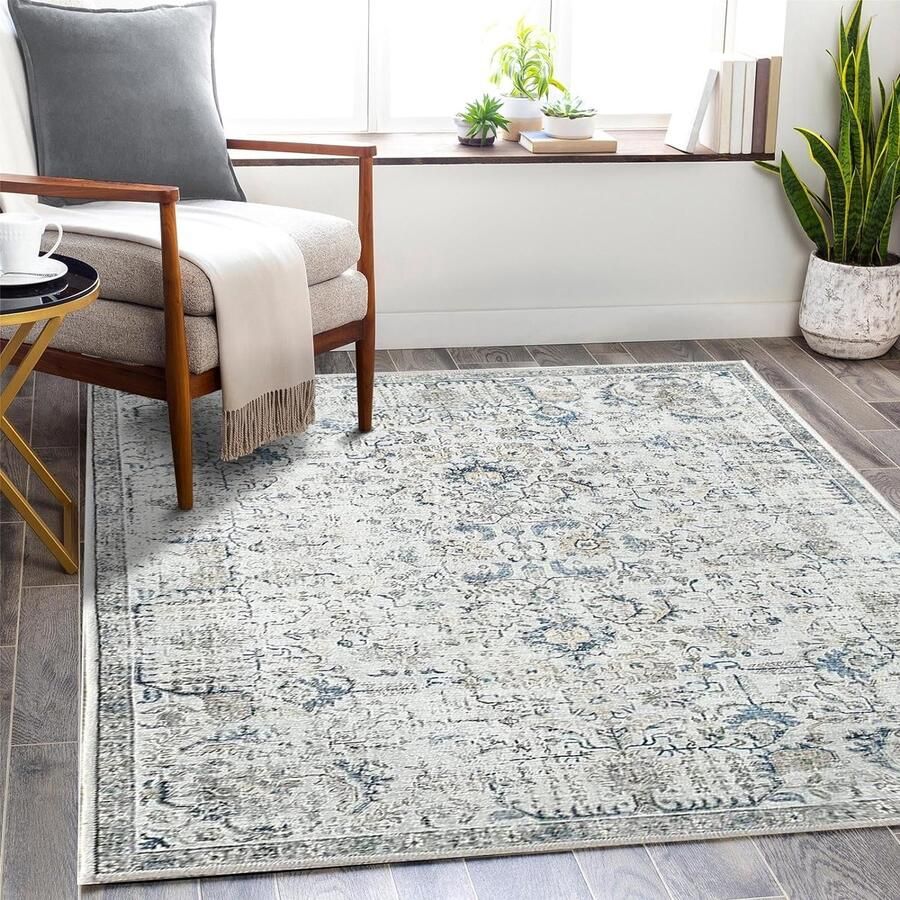 Laagpolig tapijt 90 x 150 cm vintage deurmat dun tapijt retro tapijt blauw bloemen tapijtloper boho tapijt antislip binnendeur keuken woonkamer slaapkamer kinderkamer