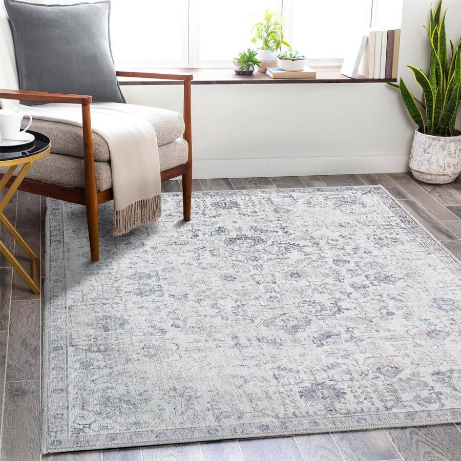 Laagpolig tapijt 90 x 150 cm vintage deurmat dun tapijt retro tapijten grijs bloemen tapijtloper boho tapijt antislip binnendeur keuken woonkamer slaapkamer kinderkamer