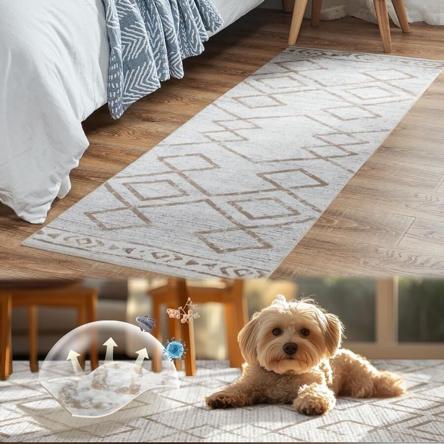 Ibenzoa Wasbare Antislip Deurmat met Modern Geometrisch Ontwerp voor Interieurs 60 x 90 cm Taupe