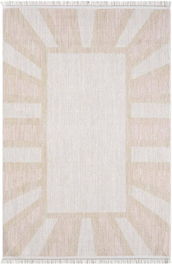 Laagpolig tapijt hal roze 80 x 150 cm loper cirkelpatroon franjes modern boho voor slaapkamer woonkamer