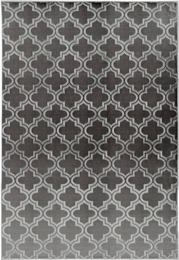 Laagpolig tapijt Marokkaans patroon zijdeachtige glans dun zacht voor woonkamer slaapkamer loper met anti-slip grijs en zwart antraciet afmetingen: 80 x 150 cm