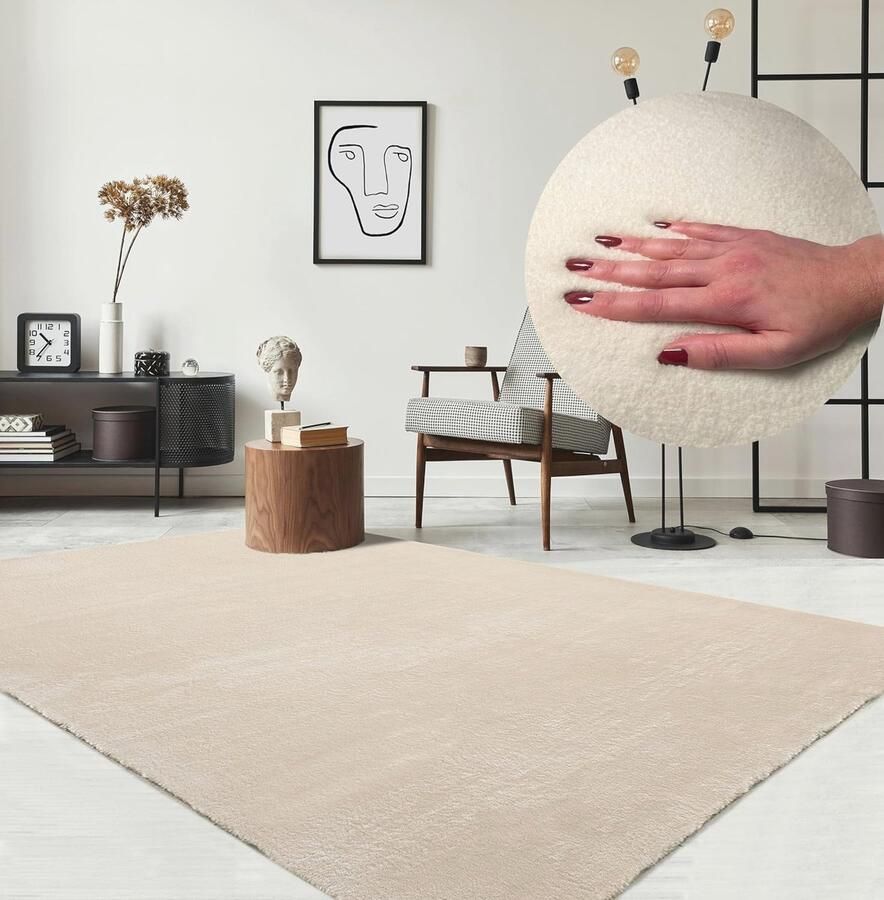 Laagpolig tapijt met antislip en wasbare eigenschappen in bontlook Beige 120 x 160 cm