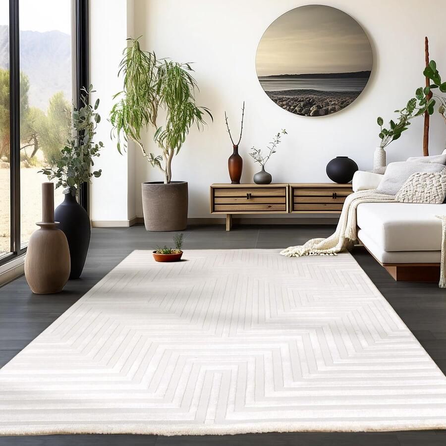 Laagpolig tapijt Modern geometrisch design 120 x 170 cm Crème