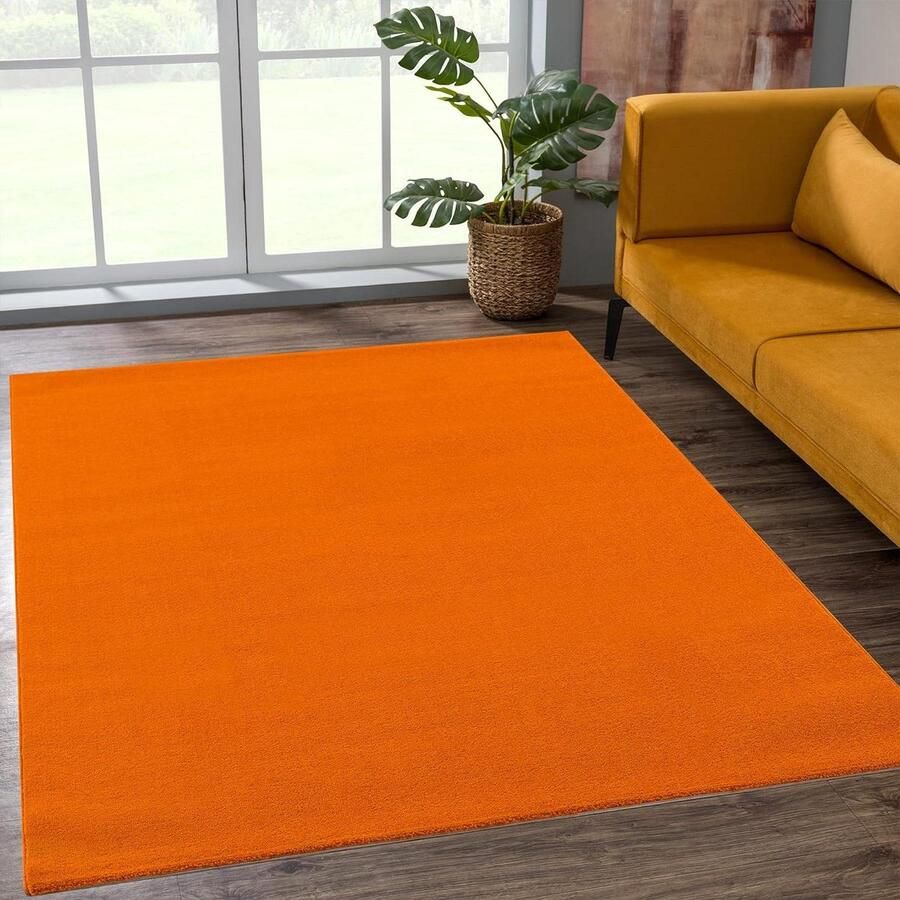 Laagpolig tapijt moderne effen woonkamer slaapkamer oranje 120 x 170 cm