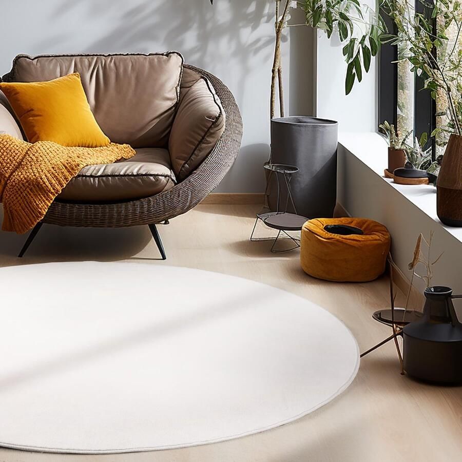 Laagpolig tapijt rond – crème wasbaar en antislip extra zacht en modern