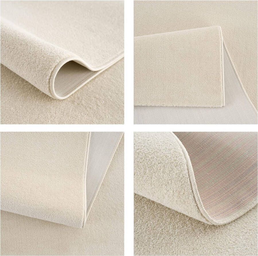 Laagpolig tapijt voor de woonkamer effen moderne tapijten voor de slaapkamer werkkamer kantoor hal kinderkamer en keuken crème 120 cm rond