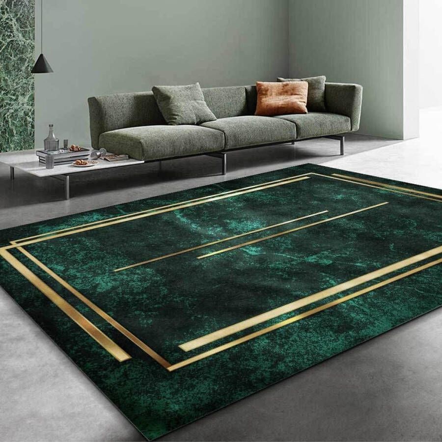 Laagpolig tapijt woonkamer tapijt slaapkamer licht donkergroen gouden driehoek geometrie wasbare tapijten modern tapijt voor kinderkamer bedtapijt buitentapijt 120 x 160 cm