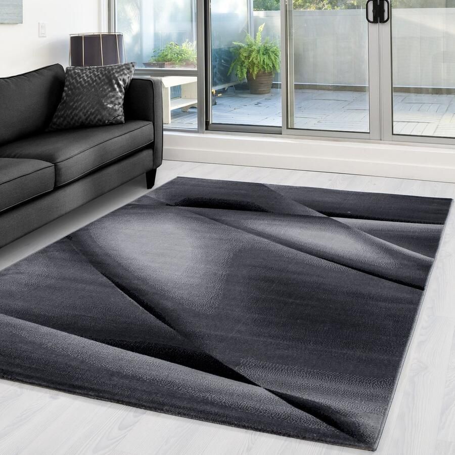 Adana Carpets Laagpolig vloerkleed abstract design zwart woonkamerkleed jute achterkant afmeting: 160 cm x 230 cm