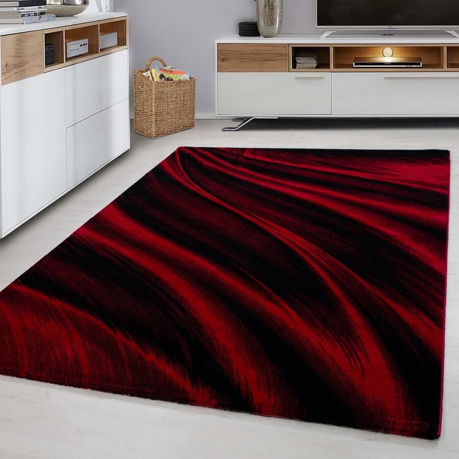 Adana Carpets Laagpolig vloerkleed abstract golfpatroon rood woonkamerkleed jute achterkant afmeting: 160 cm x 230 cm - Foto 2