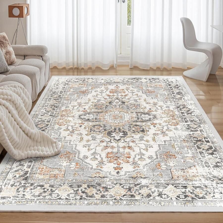 Laagpolig vloerkleed grijs antislip voor woonkamer keuken 120 x 170 cm