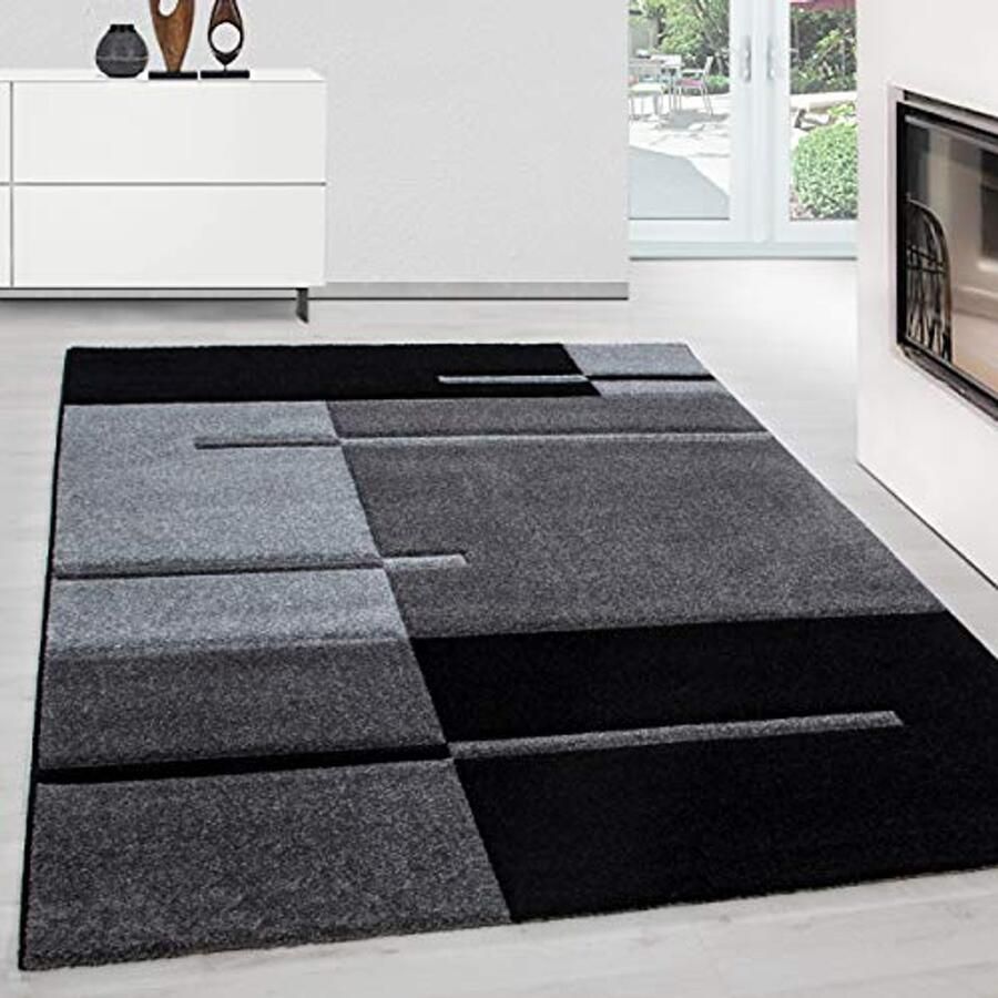 Laagpolig Vloerkleed Grijs Modern Vierkant Ontwerp 80 x 150 cm