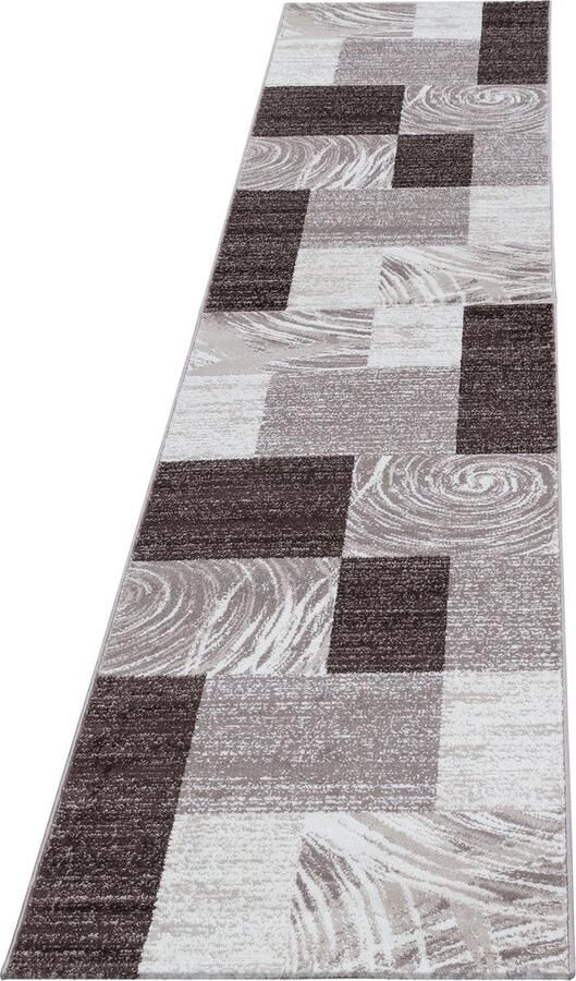 Tapijtenmagazijn Laagpolig vloerkleed met abstract golfpatroon bruine kleur geschikt voor de woonkamer met jute achterkant afmeting: 80 x 300 cm - Foto 2