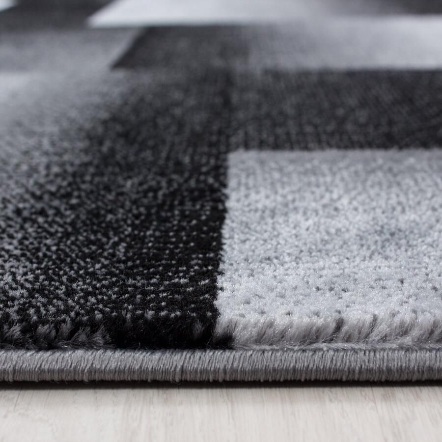 Laagpolig vloerkleed met abstract ruitpatroon zwart geschikt voor de woonkamer met een jute achterkant afmetingen: 80 x 300 cm - Foto 4
