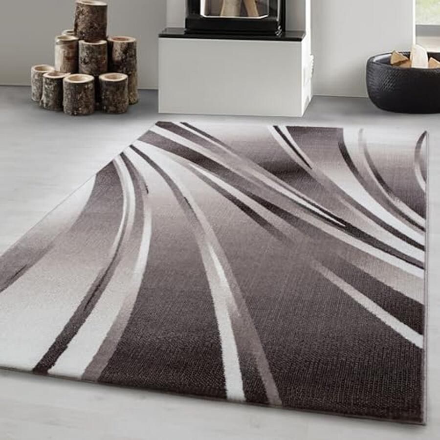 Laagpolig vloerkleed met abstracte golven in bruin 120 x 170 cm Perfect voor woonkamer en eetkamer