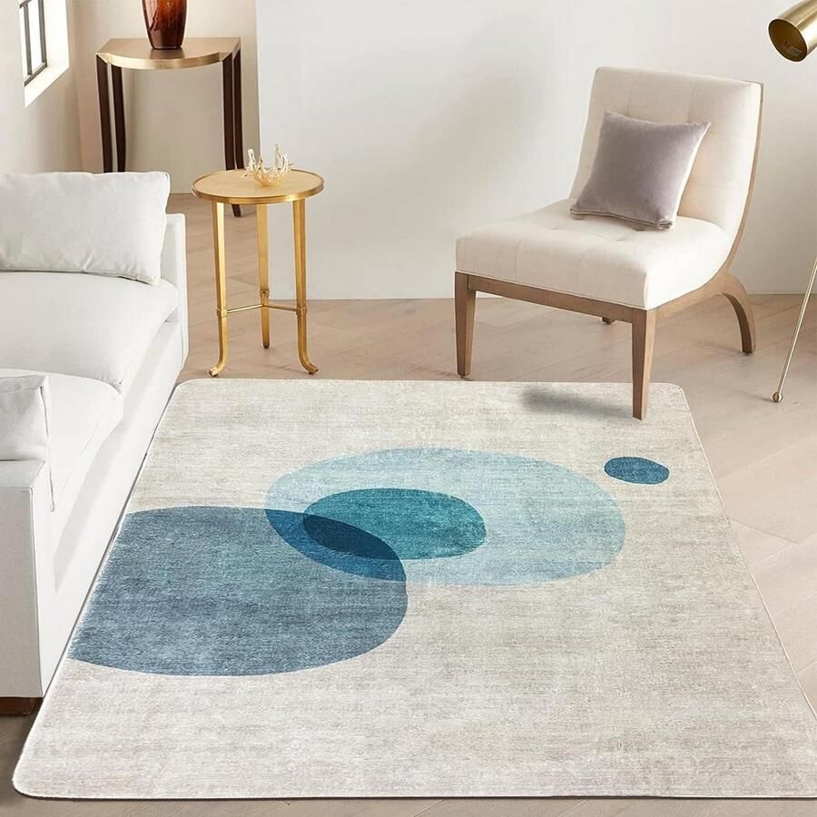 Laagpolig vloerkleed modern design ronde patronen antislip decoratief slaapkamer lichtblauw beige 120 x 160 cm