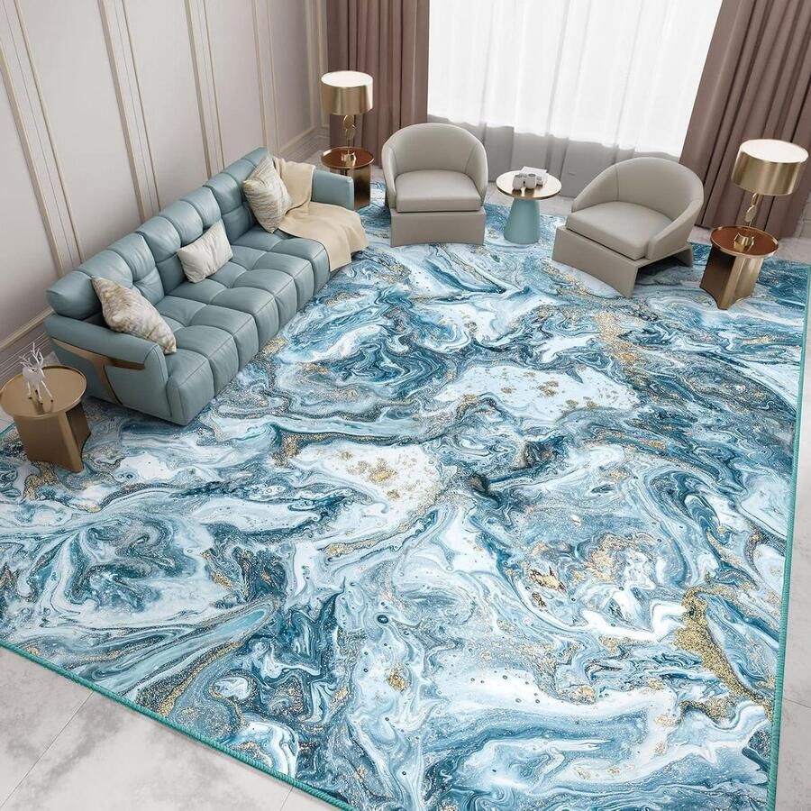 Laagpolig Vloerkleed Modern en Wasbaar 120 x 170 cm Blauw