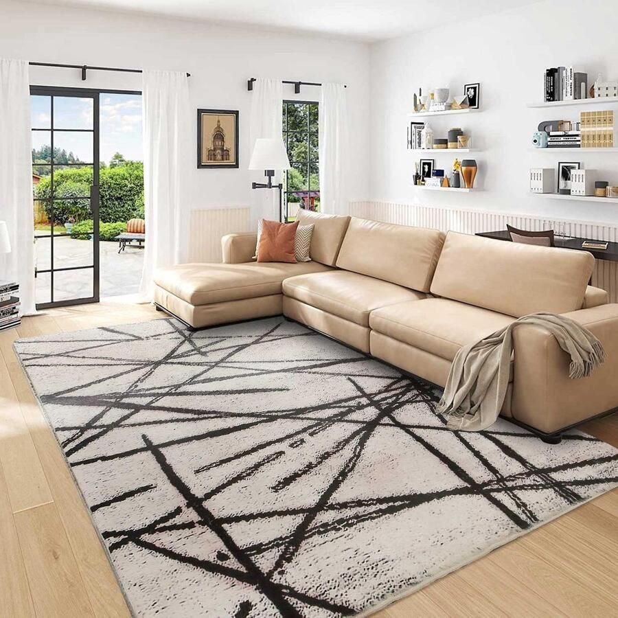 Laagpolig Vloerkleed voor Woonkamer en Slaapkamer Modern en Gestreept 200 x 250 cm Bruin en Beige - Foto 2