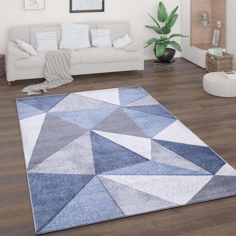 Laagpolig Vloerkleed Vintage Geometrisch Ruitpatroon 120x160 cm Blauw