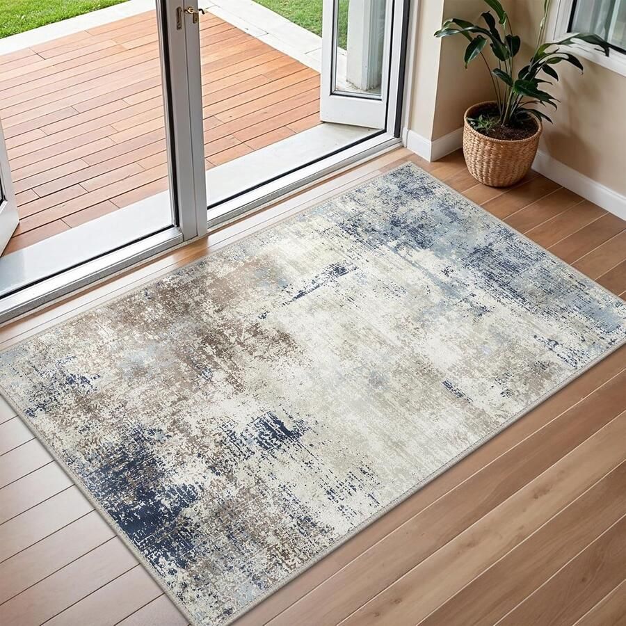 Laagpolig Vloerkleed voor Woonkamer Antislip en Wasbaar 1 stuk Inktblauw 60 x 90 cm