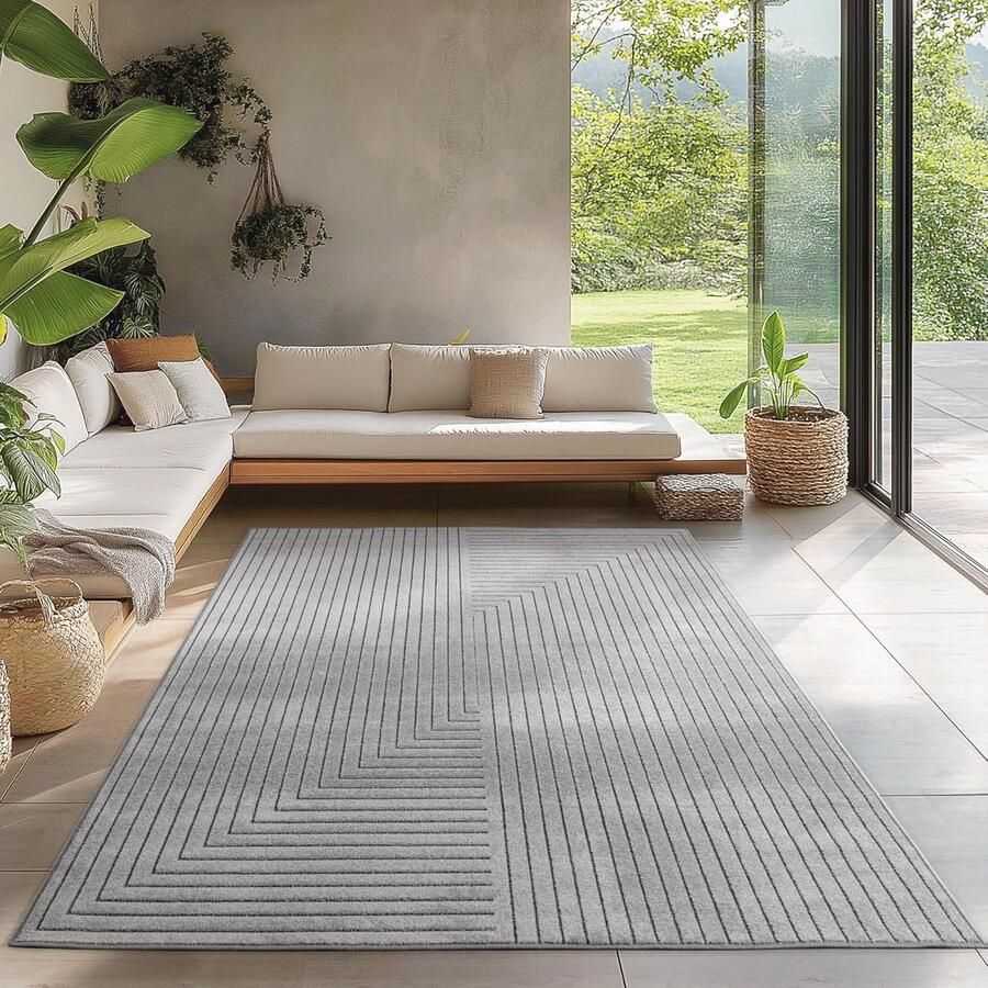 Laagpolig Vloerkleed voor Woonkamer en Slaapkamer met Hoog-Laag Effect Onderhoudsvriendelijk en Geschikt voor Buiten 240x340 cm