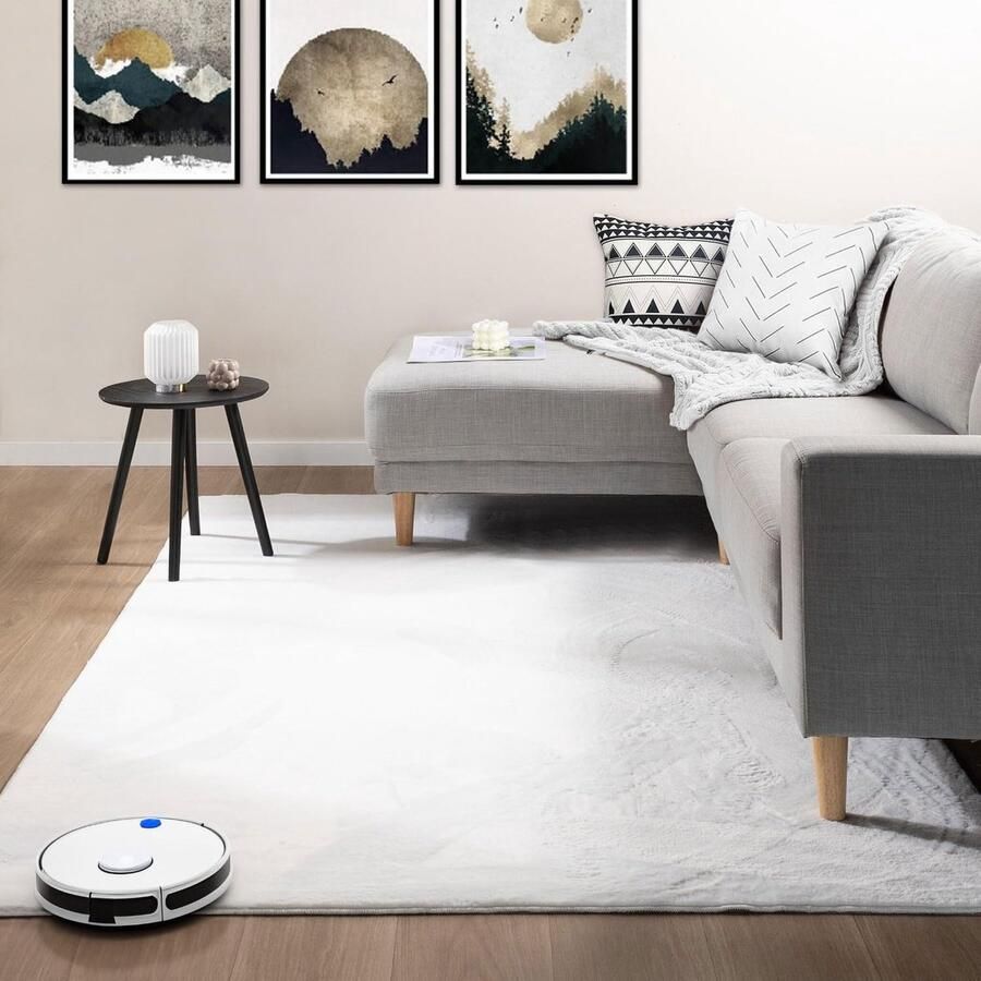 Laagpolig Vloerkleed voor Woonkamer en Slaapkamer Wasbaar en Geschikt voor Vloerverwarming Crème 120x160 cm