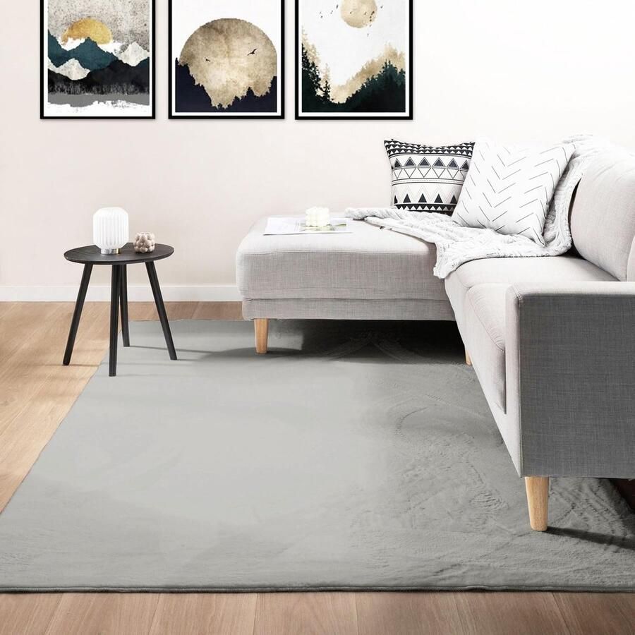 Laagpolig Vloerkleed voor Woonkamer en Slaapkamer Wasbaar en Geschikt voor Vloerverwarming Grijs 120x160 cm