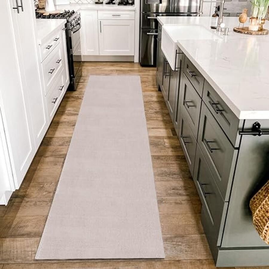 Laagpolig wasbaar tapijt 80 x 250 cm in crème voor woonkamer slaapkamer en keuken extra zacht en antislip