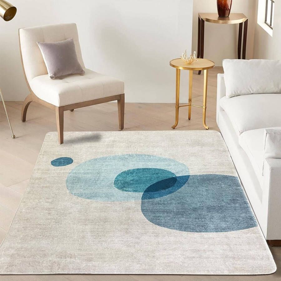 Laagpolig woonkamertapijt modern geometrisch design cirkelpatroon antislip decoratieve tapijten voor slaapkamer (lichtblauw beige 120 x 160 cm)