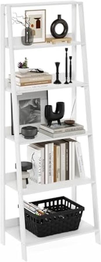 Ladder Boekenkast 6-laags Wit Moderne Display Plank voor Compacte Ruimtes