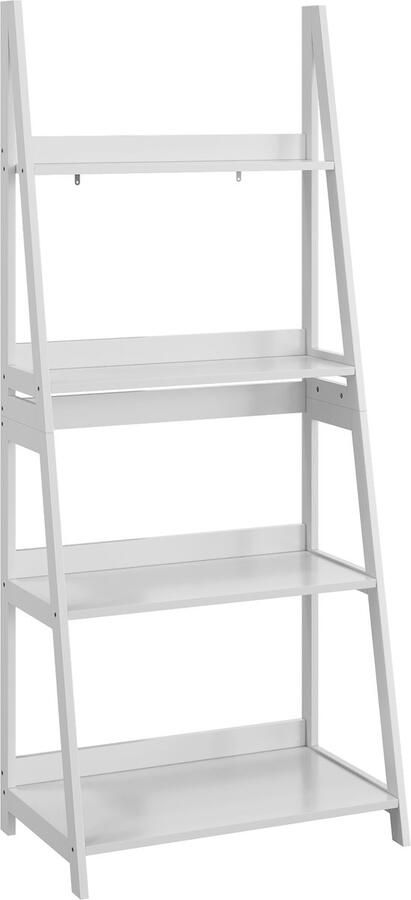 Merax Ladder Boekenkast – 4-laags Vrijstaand Display- en Opbergrek – Boekenplank en Decoratierek – Wit 63x39x150 cm