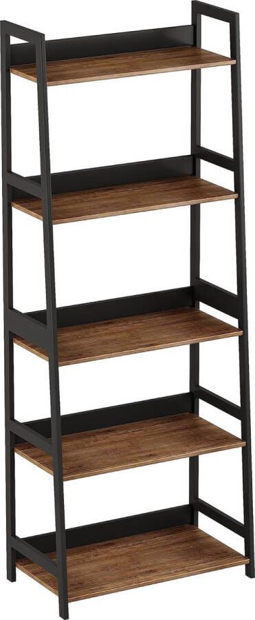 Ladder Shelf Bamboo 5 Tier Ladder Bookshelf for Living Room Home Office Kitchen Bedroom Industrial Style Rustic and Brown