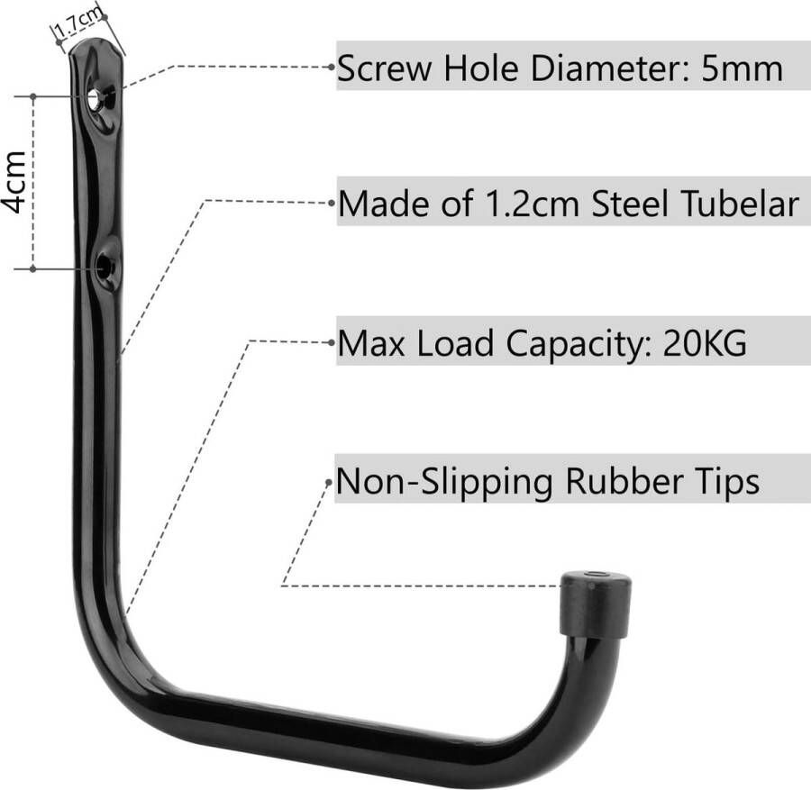 Ladderhaken robuuste garagehaken wandhaken van staal voor tuingereedschap fiets stoel tuinslang binnen en buiten