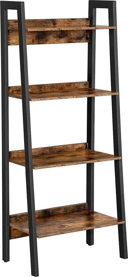 Ladderkast Staande Boekenkast 4 Lagen Industrieel Bruin 56 x 34 x 137 5 cm (LxBxH)