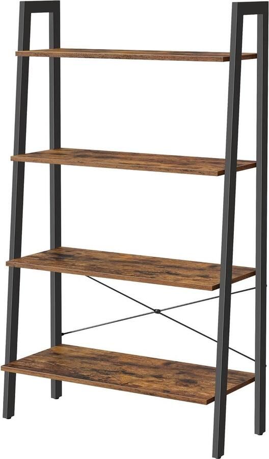 4-laags ladderplank boekenkast voor woonkamer en slaapkamer Industriële stijl Stalen frame Rustiek bruin en zwart