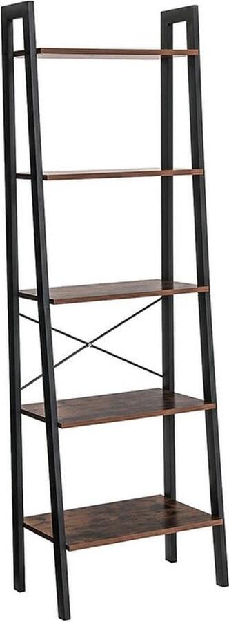 Rootz Living Rootz Ladderplank Staande Plank 5 Planken Boekenplank Ladderdisplay Plank Moderne Ladderplank Hoge Ladderplank Voor Opslag Industrieel Design Spaanplaat Vintage 56 x 172 x 34 cm (B x H x D)