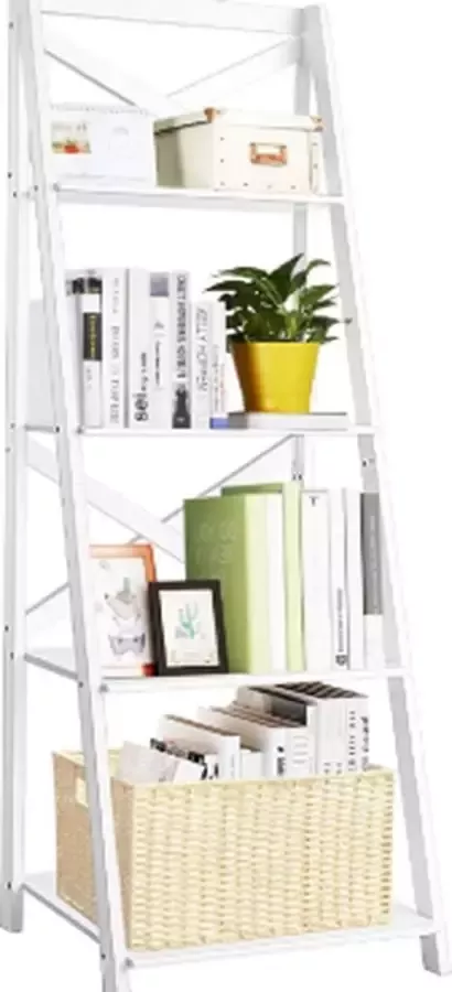 Ladderrek 4-traps boekenkast van hout staand rek trappenrek hoekplank plantenrek houten rek trappenrek wandrek decoratie bloemenrek (wit)