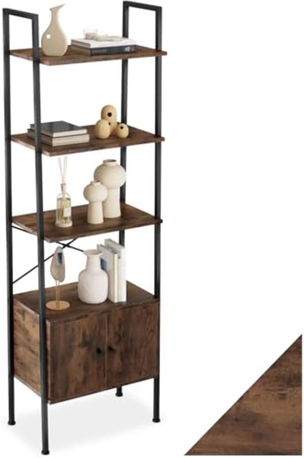 Ladderrek met 4 Niveaus Industrieel Design Wandrek voor Woonkamer en Kantoor Opbergrek met Metalen Frame