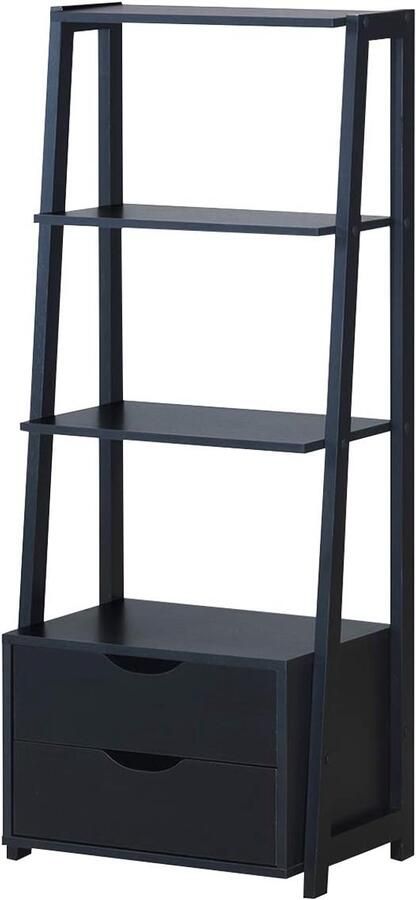 Ladderrek met 4 Open Planken en 2 Laden – Staande Boekenkast van MDF – Met Kantelbeveiliging en Anti-Slip Voeten – Voor Woonkamer Kantoor of Keuken