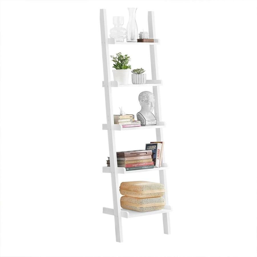 Ladderrek met Opbergplanken Decoratieve Boekenkast Veelzijdig en Modern Wit 56x189x27cm