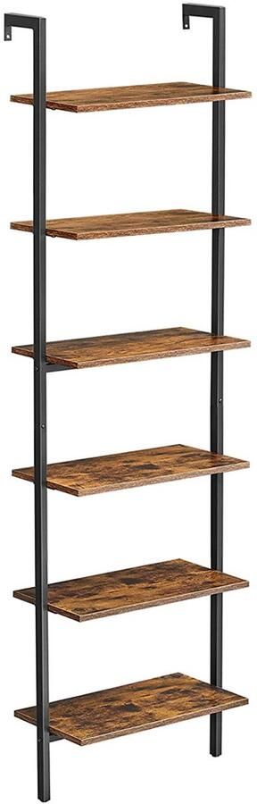 Ladderrek Wandrek Opbergrek Boekenkast Displayrek met 6 open opbergplanken Geschikt voor woonkamer kantoor keuken en slaapkamer 60 x 30 x 204 8 cm Bruin + zwart