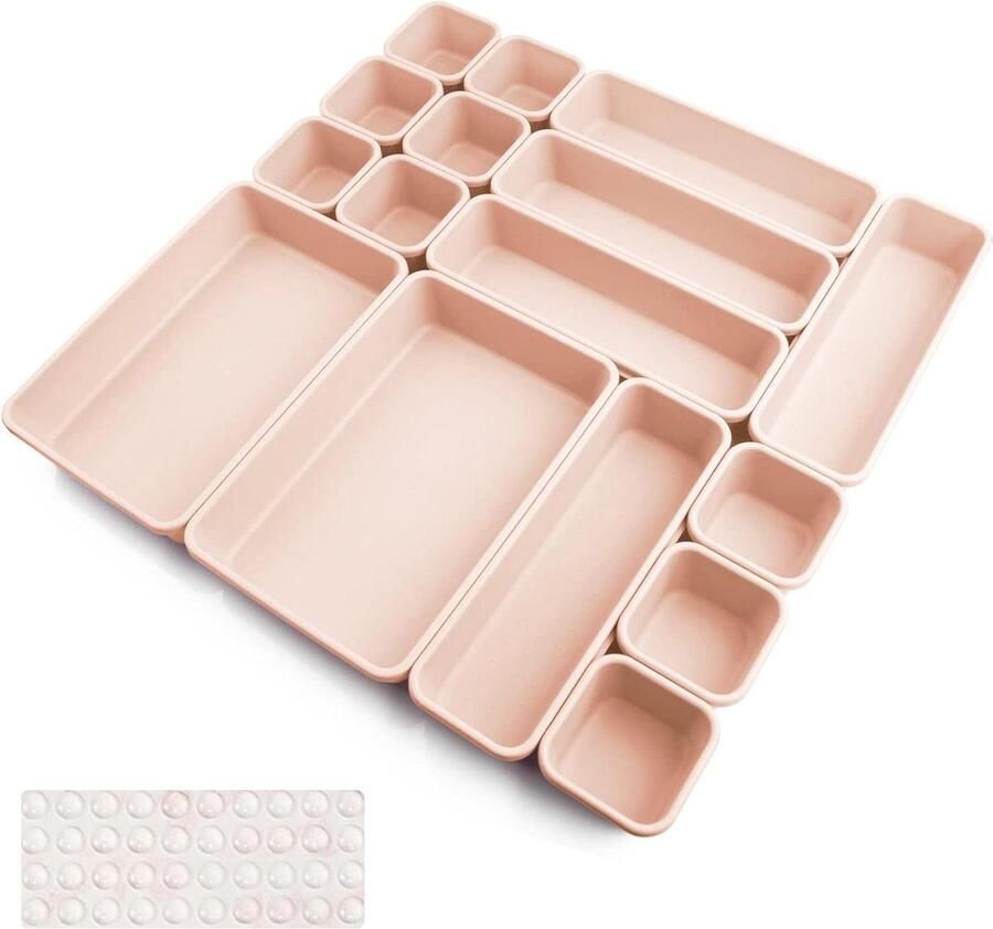 Lade-inlays 16 stuks Scheidingssysteem voor kruiden Roze lade organizer set Badkamer & keuken opbergdozen met anti-slip bal Voor Hemnes commode Bureau gebruiksvoorwerpen opberger Organisatiesysteem Opbergoplossing