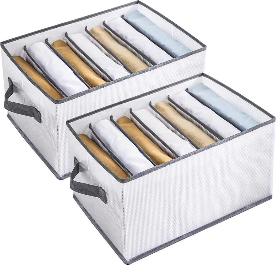 Lade-kledingorganizer 7 vakken opvouwbare kledingkastscheidingswanden met handvat multifunctionele kastopbergdoos opvouwbare kastorganizer set van 2 (grijze rand)