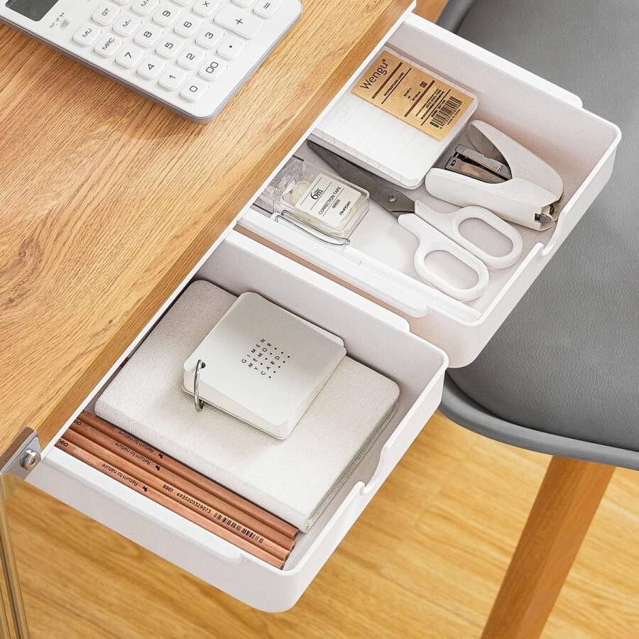 Lade onder bureau 2 stuks lade-organizer opbergdoos mini zelfklevende lade-organizer voor kantoor verborgen ladebox wit