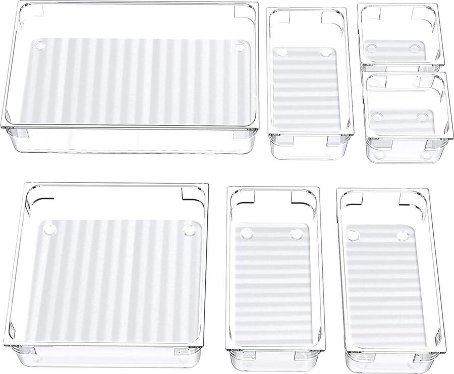 Lade-opbergsysteem 7 stuks lade-organizer keukenorganizer met 4 maten lade-inzetstuk transparante make-up-organizer lade voor keuken badkamer cosmetica make-uptafel