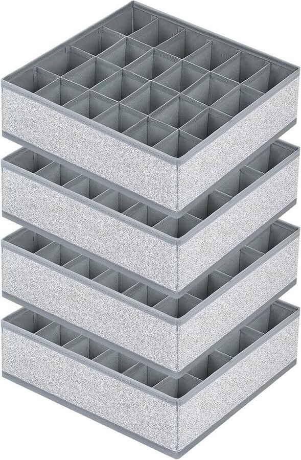 Lade-organisatorverdelers 4-pack sokkenorganisator 24-cel ondergoed lade organizer opvouwbare kledingkastopbergorganizer voor sokken lingerie zakdoeken stropdassen. Nieuwe titel: 4-pack lade-organisatorverdelers met 24 cellen