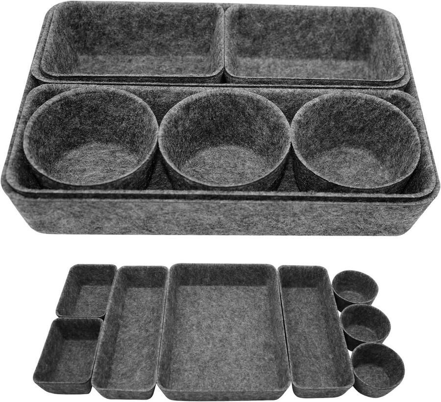 Lade Organizer Set van 8 Stuks Opbergdozen voor Bureau en Keuken Vilten Lade Organizer in Donkergrijs Handig voor Slaapkamer en Badkamer