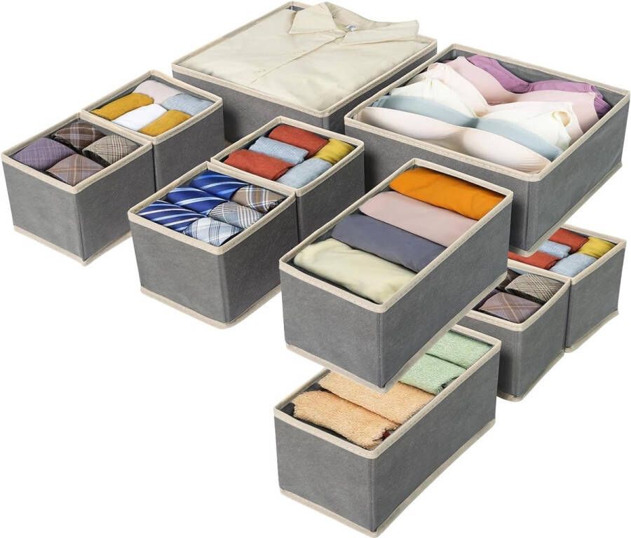 Lade-organizer 10 stuks opvouwbare opbergdoos opbergsysteem ladeverdeler open kledingkast organizer voor ondergoed stropdassen sokken (lichtgrijs)